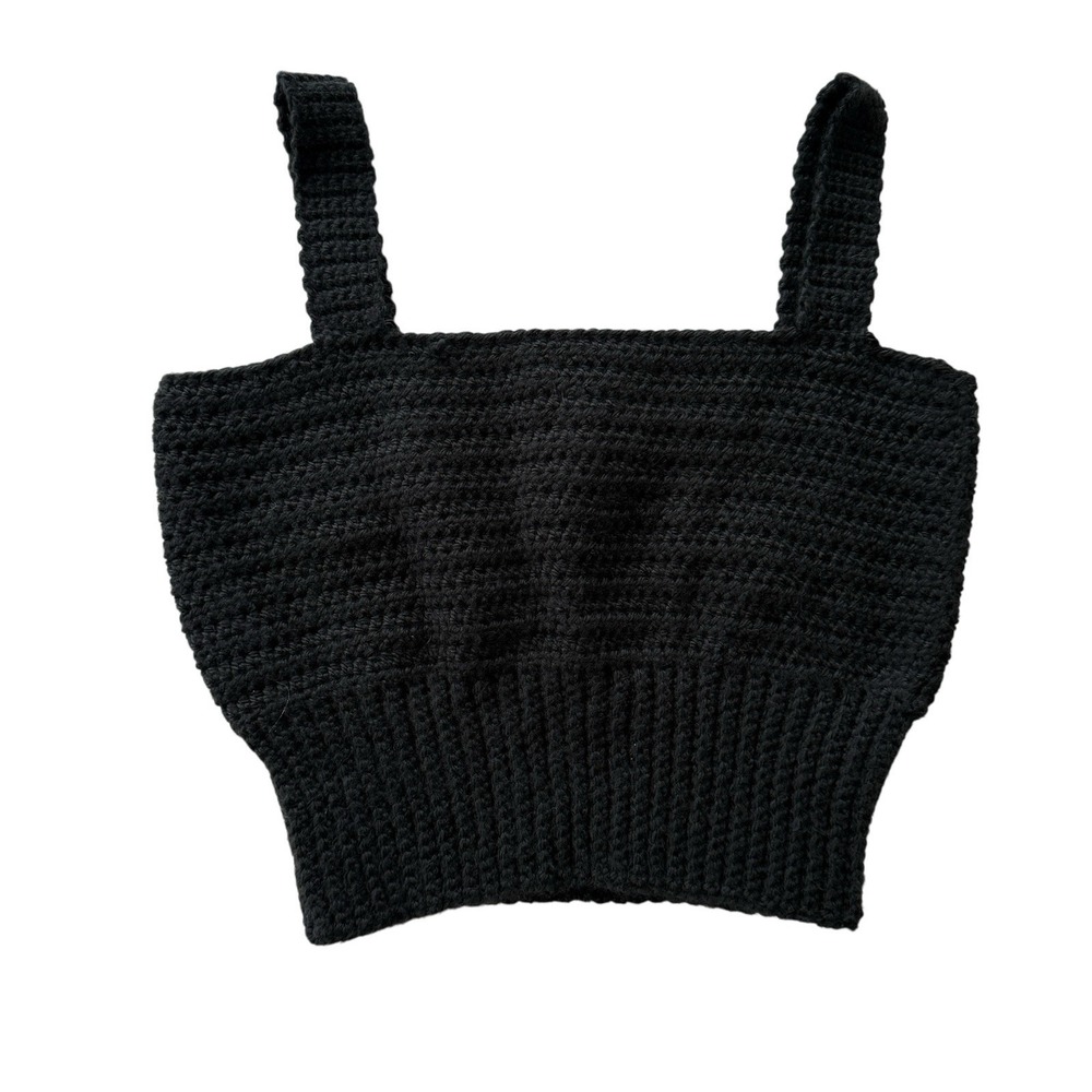 Handmade Crochet Crop Tank Black Indie Sleaze Layering Top Women's XS - Picture 2 of 9